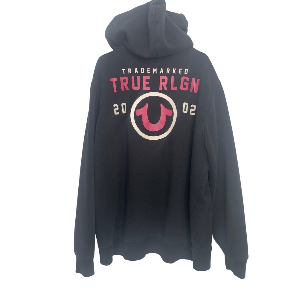 True Religion Hoodie Zip Up Graphic Logo Black XXL - Picture 2 of 4